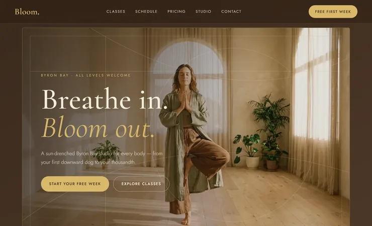 Bloom Yoga Studio homepage