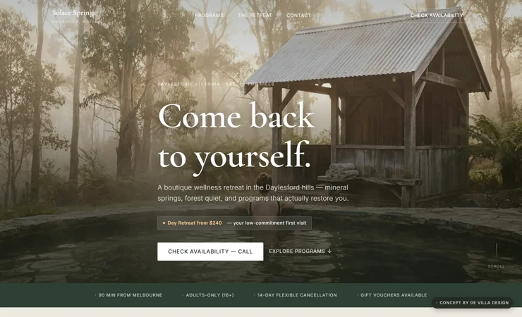 Solace Springs Retreat — concept website