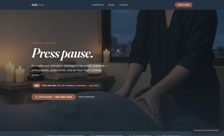 Still Point Massage — concept website
